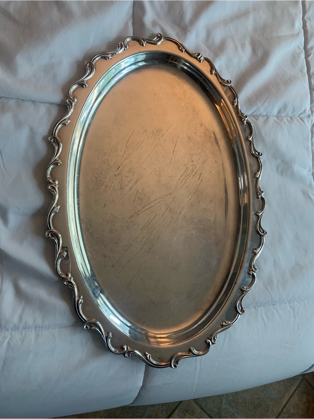 Ornate Oval Silver Serving Tray